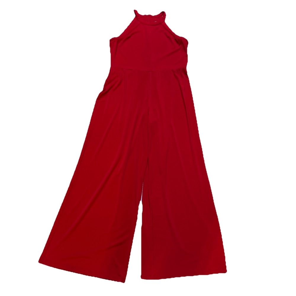 Lauren Ralph Lauren Jumpsuit Women X-Large Red Crepe Stretch Wide Leg - Picture 1 of 9